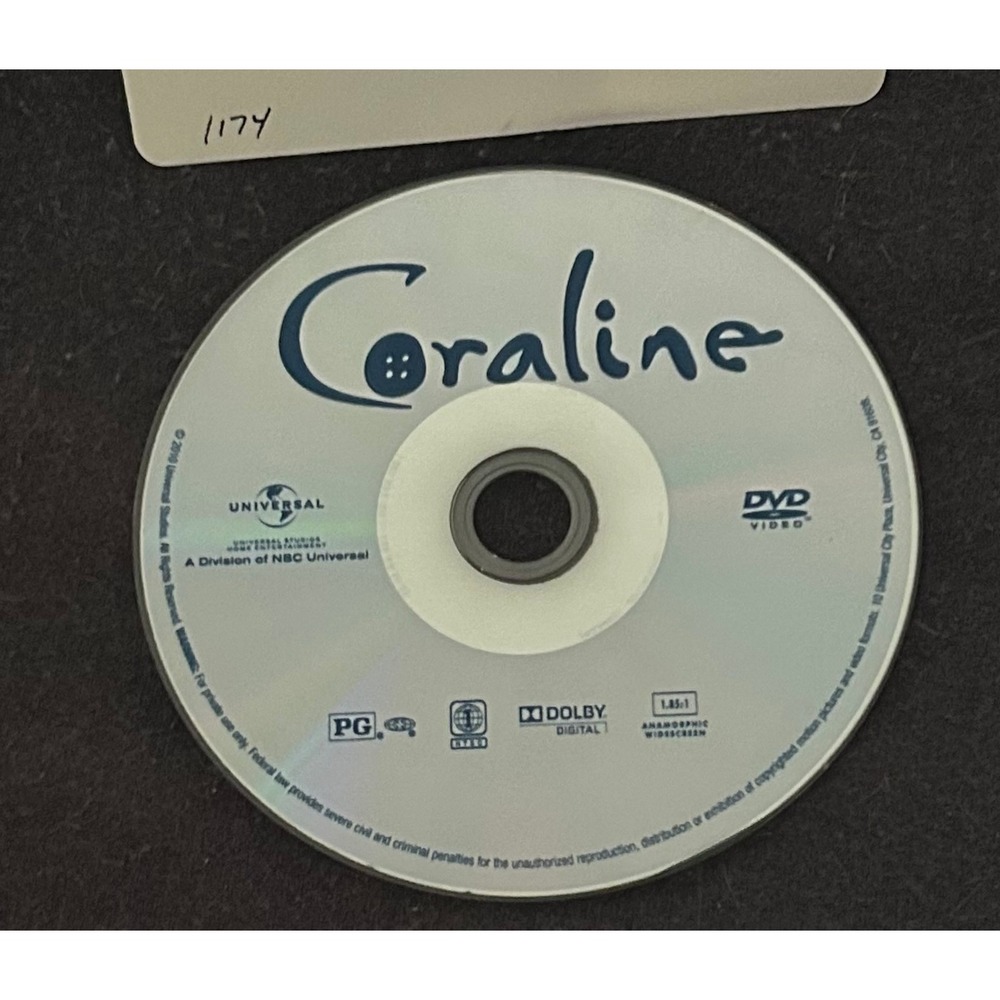 Coraline DVD Disc Only Neil Gaiman Animated Fantasy Movie Tested Works - Picture 3 of 3
